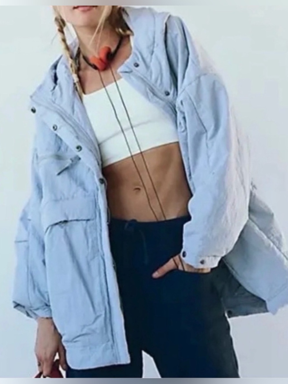 Free People Pale Blue Oversized Hooded Puffer Jacket